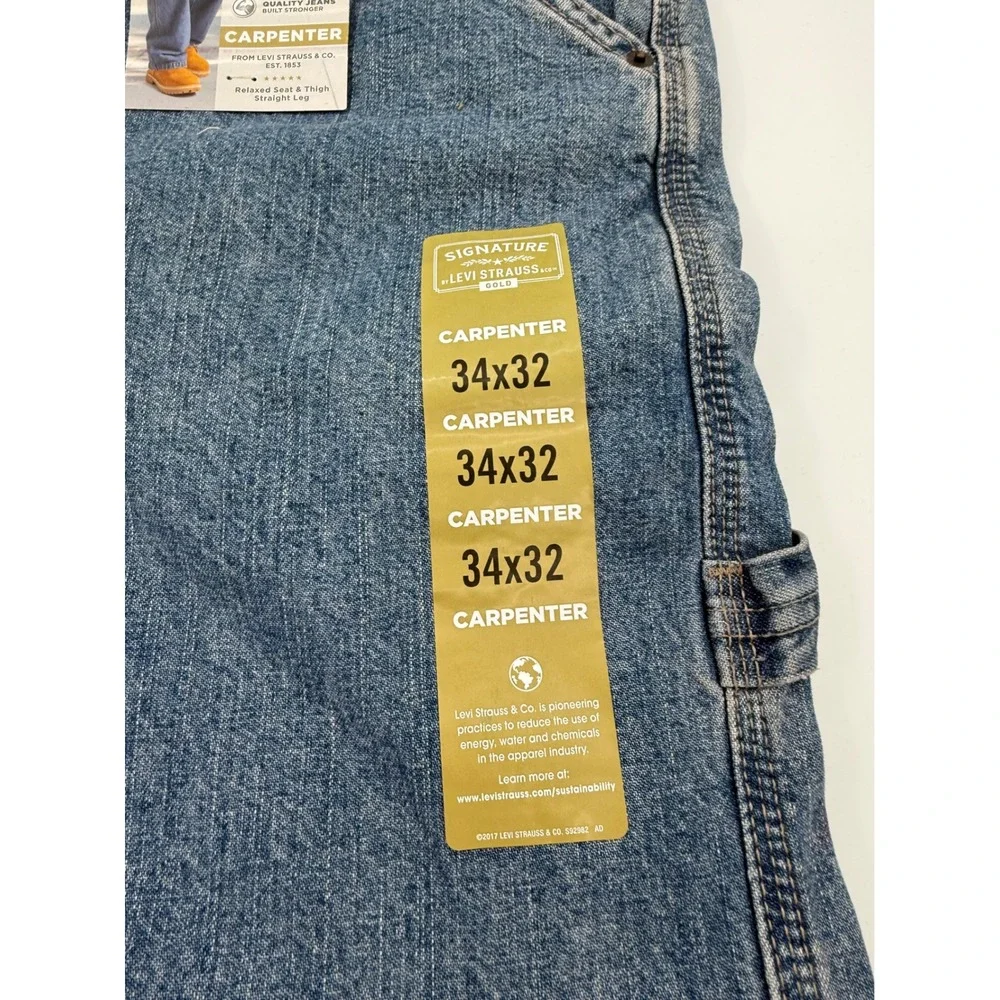 Signature by Levi Strauss Gold Men Carpenter Jeans 34x32 Blue Straight Leg NWT